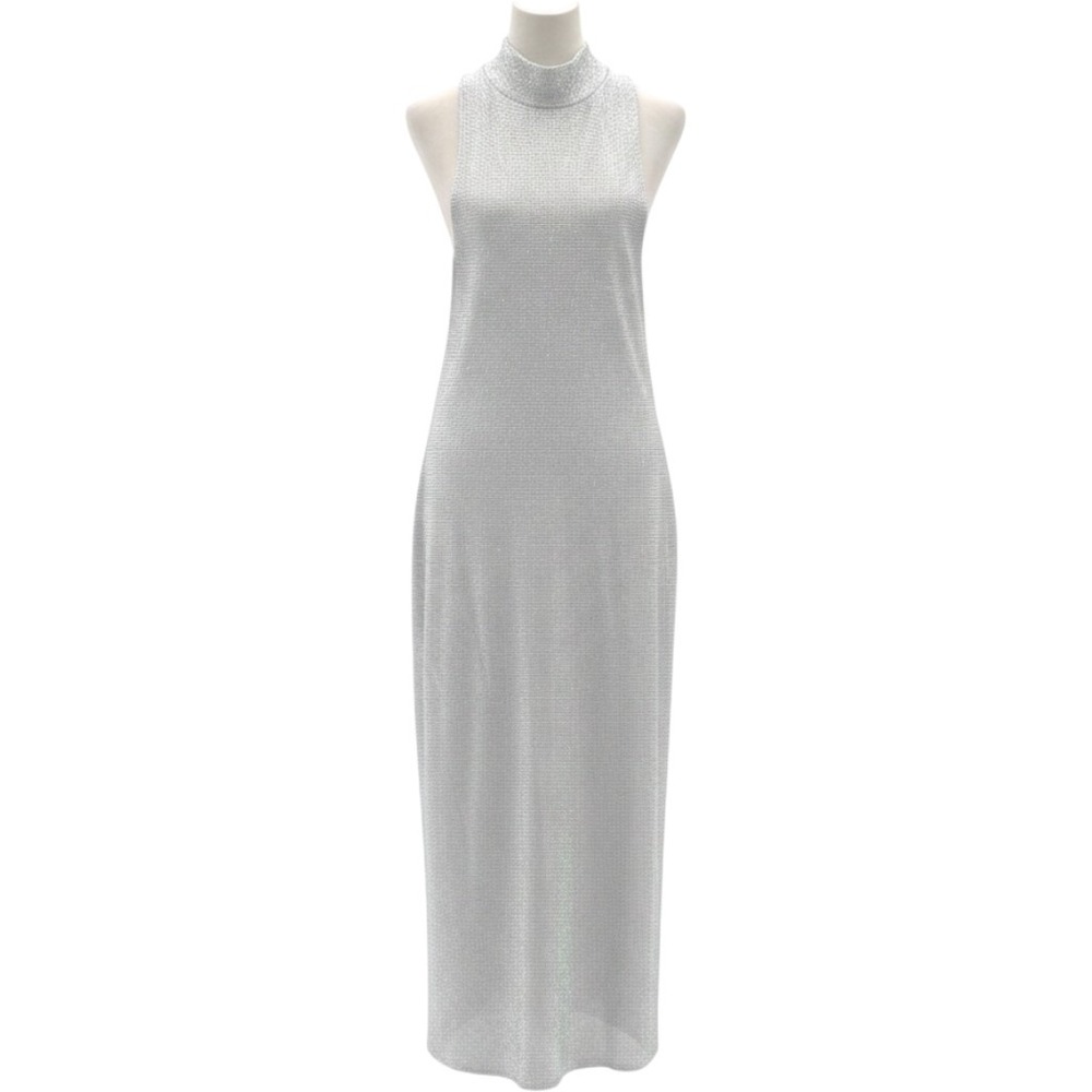 NWT Balmain Sleeveless Midi Dress Silver Rhinestone Mock Neck FR 42 US 10 $4995